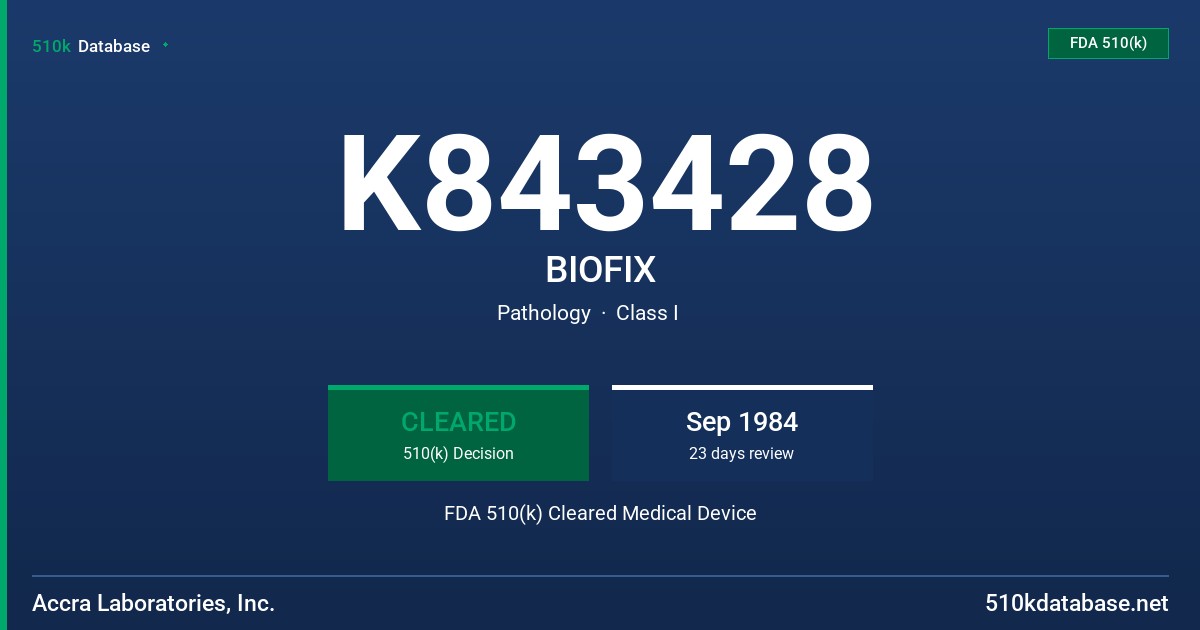 K843428 BIOFIX FDA 510(k) Cleared Medical Device