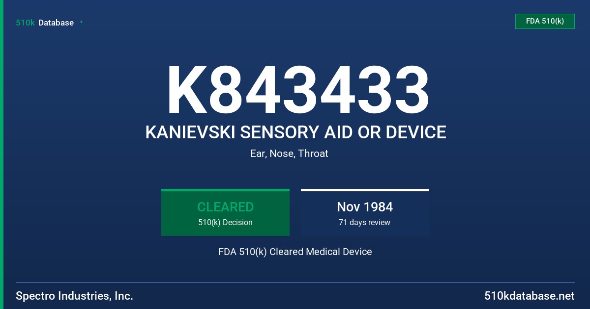 K843433 KANIEVSKI SENSORY AID OR DEVICE FDA 510(k) Cleared Medical Device