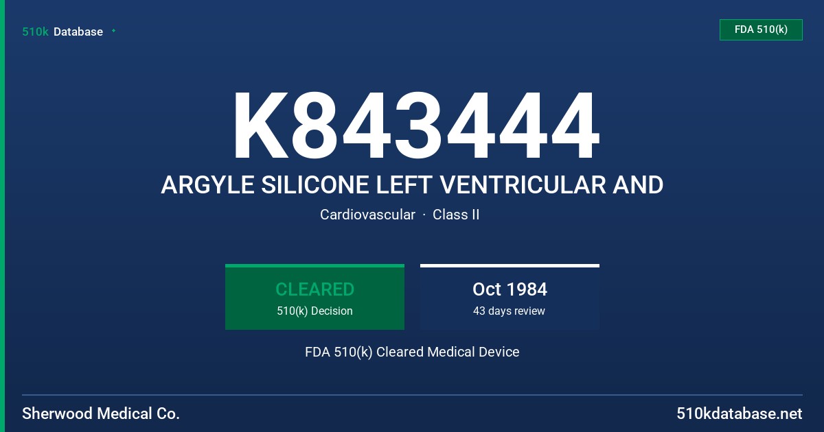 K843444 ARGYLE SILICONE LEFT VENTRICULAR AND FDA 510(k) Cleared Medical Device