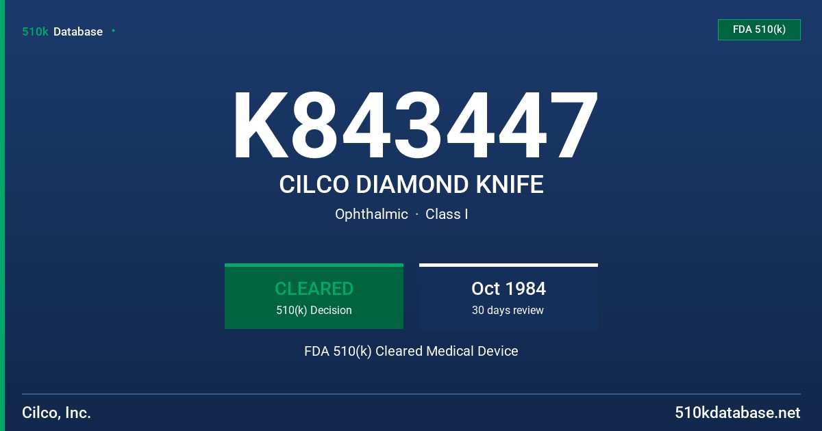 K843447 CILCO DIAMOND KNIFE FDA 510(k) Cleared Medical Device