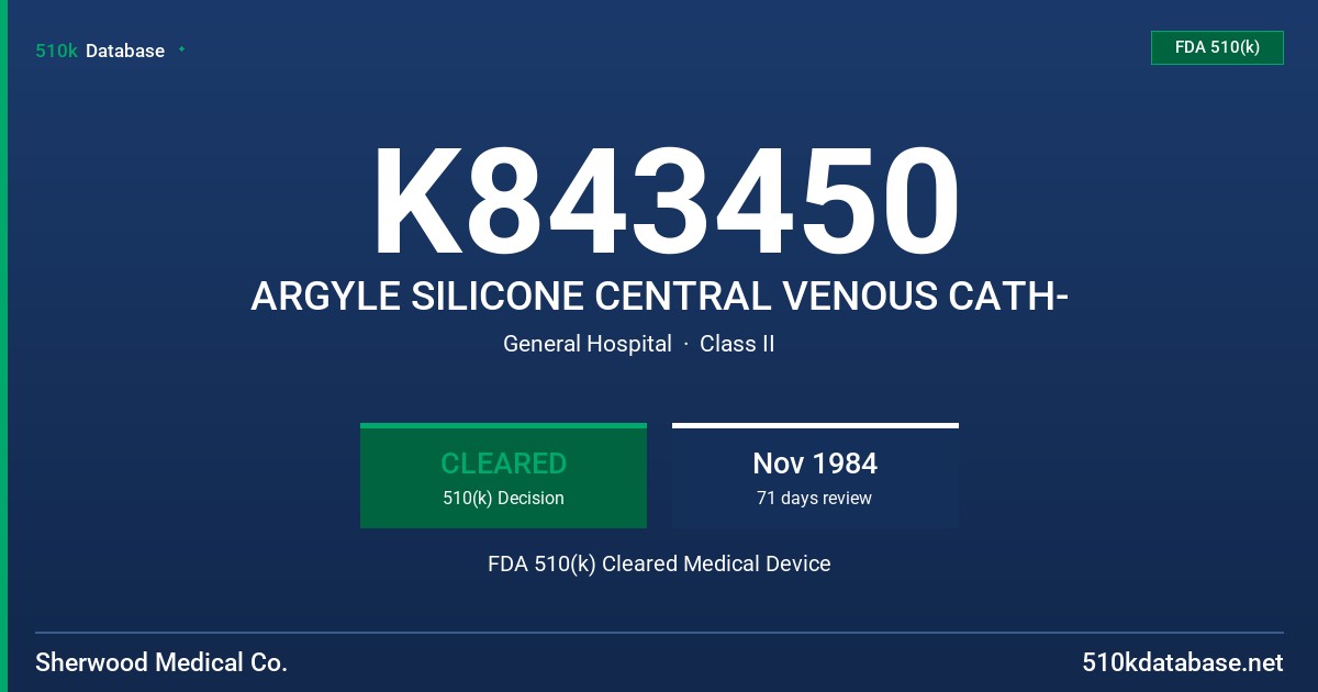 K843450 ARGYLE SILICONE CENTRAL VENOUS CATH- FDA 510(k) Cleared Medical Device