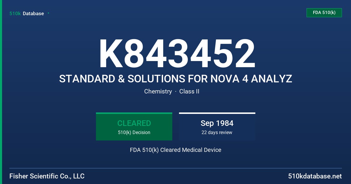 K843452 STANDARD & SOLUTIONS FOR NOVA 4 ANALYZ FDA 510(k) Cleared Medical Device