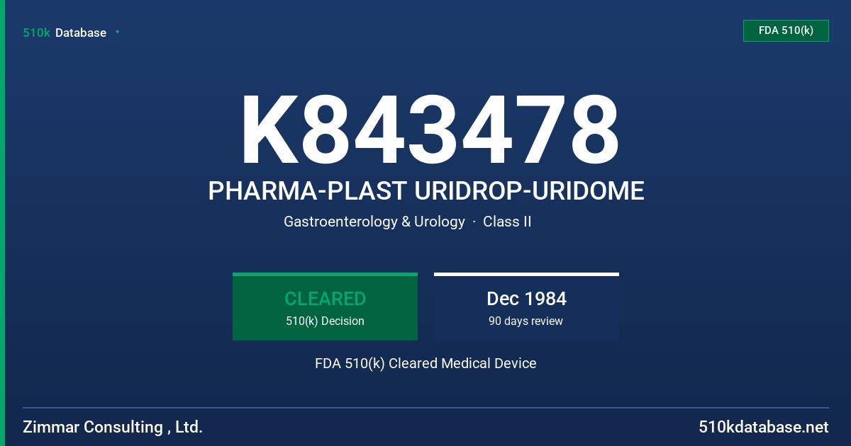 K843478 PHARMA-PLAST URIDROP-URIDOME FDA 510(k) Cleared Medical Device
