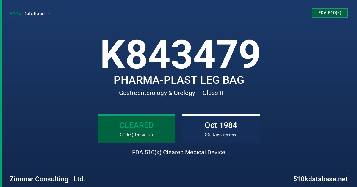 K843479 PHARMA-PLAST LEG BAG FDA 510(k) Cleared Medical Device