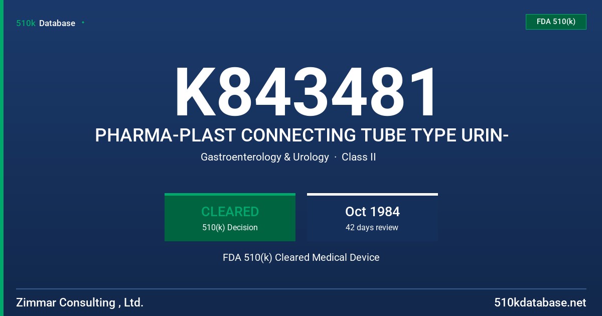 K843481 PHARMA-PLAST CONNECTING TUBE TYPE URIN- FDA 510(k) Cleared Medical Device