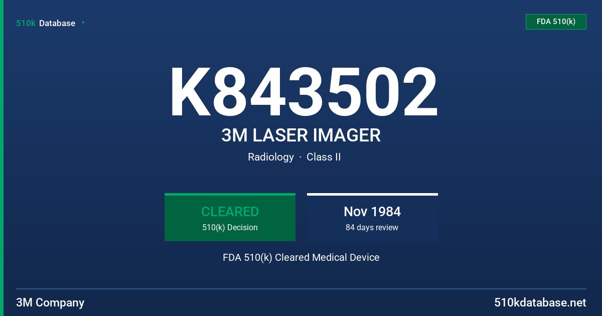 K843502 3M LASER IMAGER FDA 510(k) Cleared Medical Device