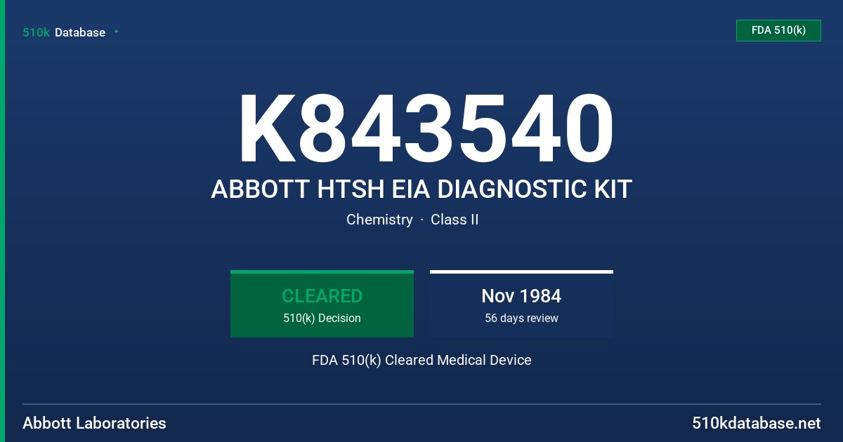 K843540 ABBOTT HTSH EIA DIAGNOSTIC KIT FDA 510(k) Cleared Medical Device