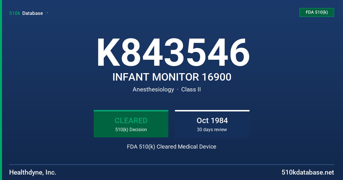 K843546 INFANT MONITOR 16900 FDA 510(k) Cleared Medical Device