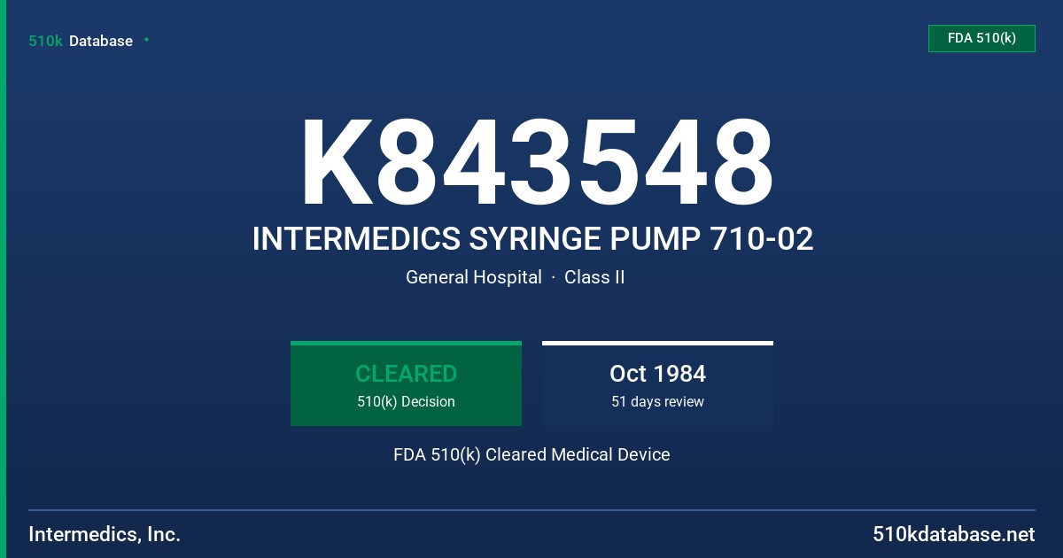 K843548 INTERMEDICS SYRINGE PUMP 710-02 FDA 510(k) Cleared Medical Device
