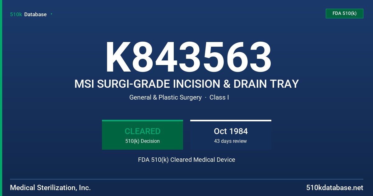 K843563 MSI SURGI-GRADE INCISION & DRAIN TRAY FDA 510(k) Cleared Medical Device