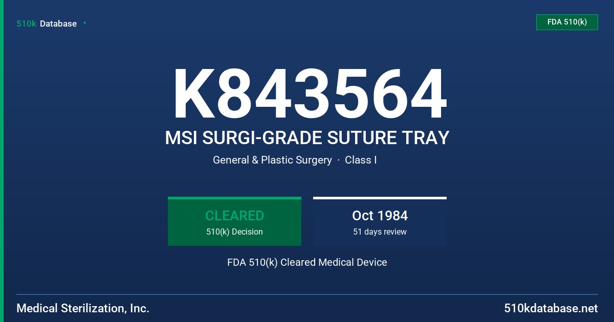 K843564 MSI SURGI-GRADE SUTURE TRAY FDA 510(k) Cleared Medical Device