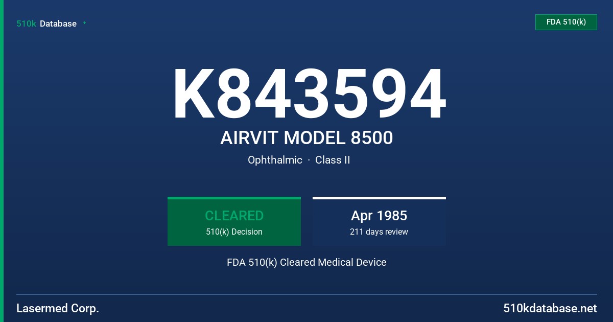 K843594 AIRVIT MODEL 8500 FDA 510(k) Cleared Medical Device