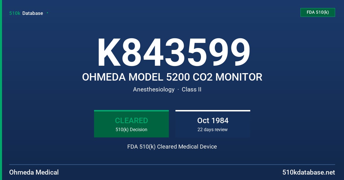 K843599 OHMEDA MODEL 5200 CO2 MONITOR FDA 510(k) Cleared Medical Device