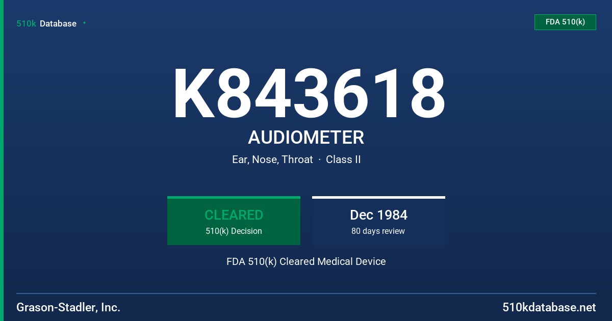 K843618 AUDIOMETER FDA 510(k) Cleared Medical Device