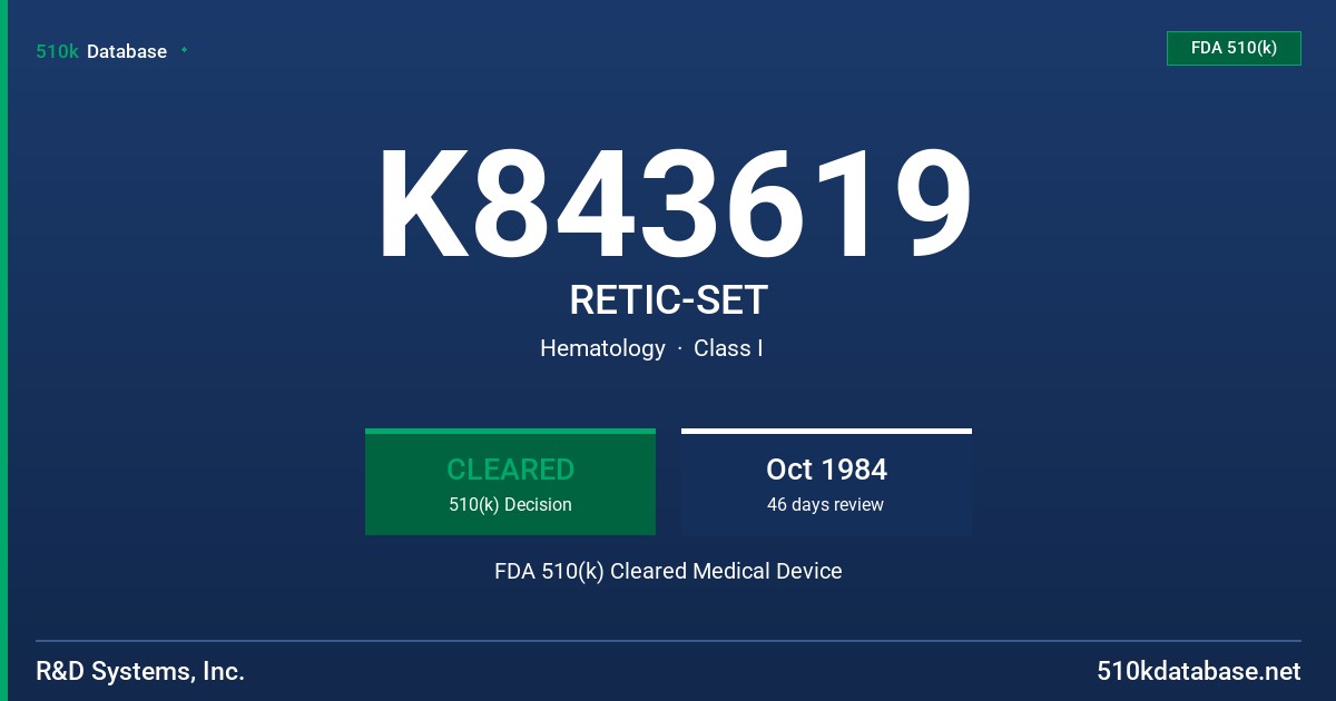 K843619 RETIC-SET FDA 510(k) Cleared Medical Device