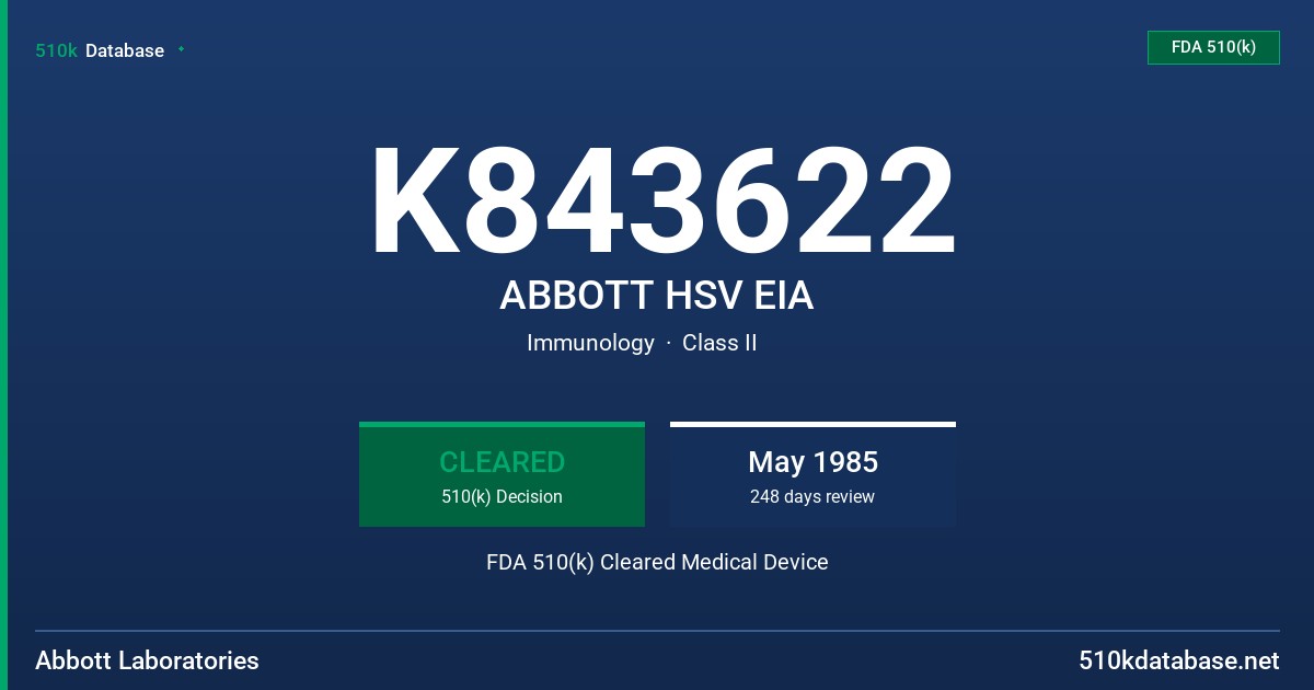 K843622 ABBOTT HSV EIA FDA 510(k) Cleared Medical Device