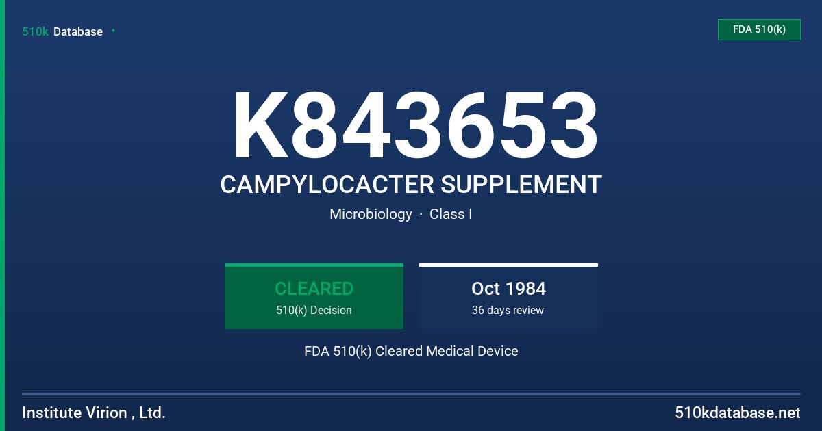 K843653 CAMPYLOCACTER SUPPLEMENT FDA 510(k) Cleared Medical Device