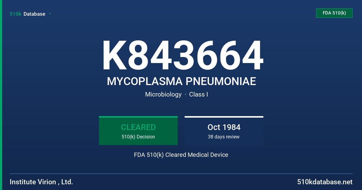 K843664 MYCOPLASMA PNEUMONIAE FDA 510(k) Cleared Medical Device