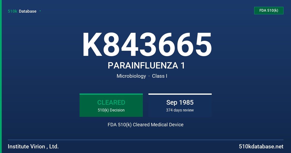 K843665 PARAINFLUENZA 1 FDA 510(k) Cleared Medical Device