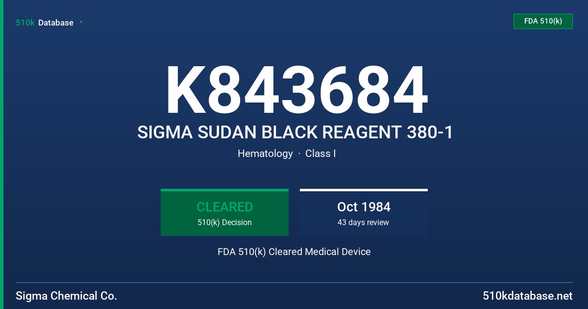 K843684 SIGMA SUDAN BLACK REAGENT 380-1 FDA 510(k) Cleared Medical Device