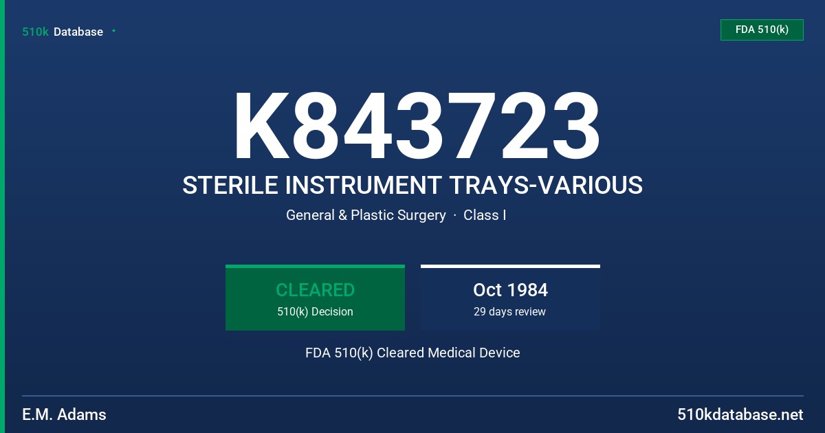 K843723 STERILE INSTRUMENT TRAYS-VARIOUS FDA 510(k) Cleared Medical Device