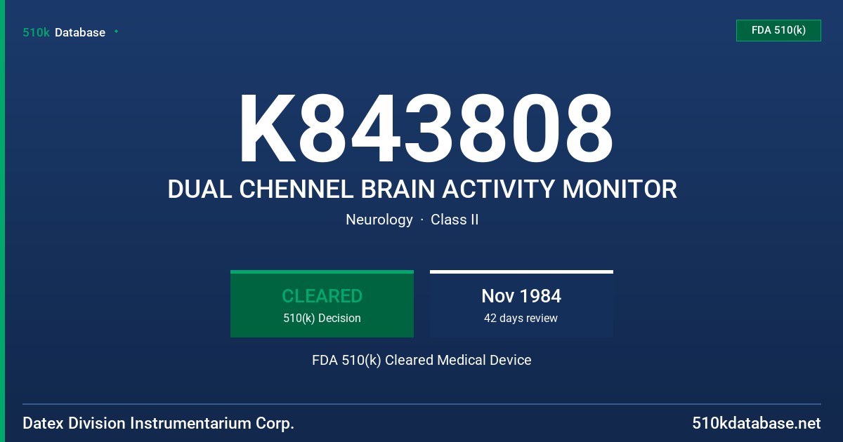K843808 DUAL CHENNEL BRAIN ACTIVITY MONITOR FDA 510(k) Cleared Medical Device