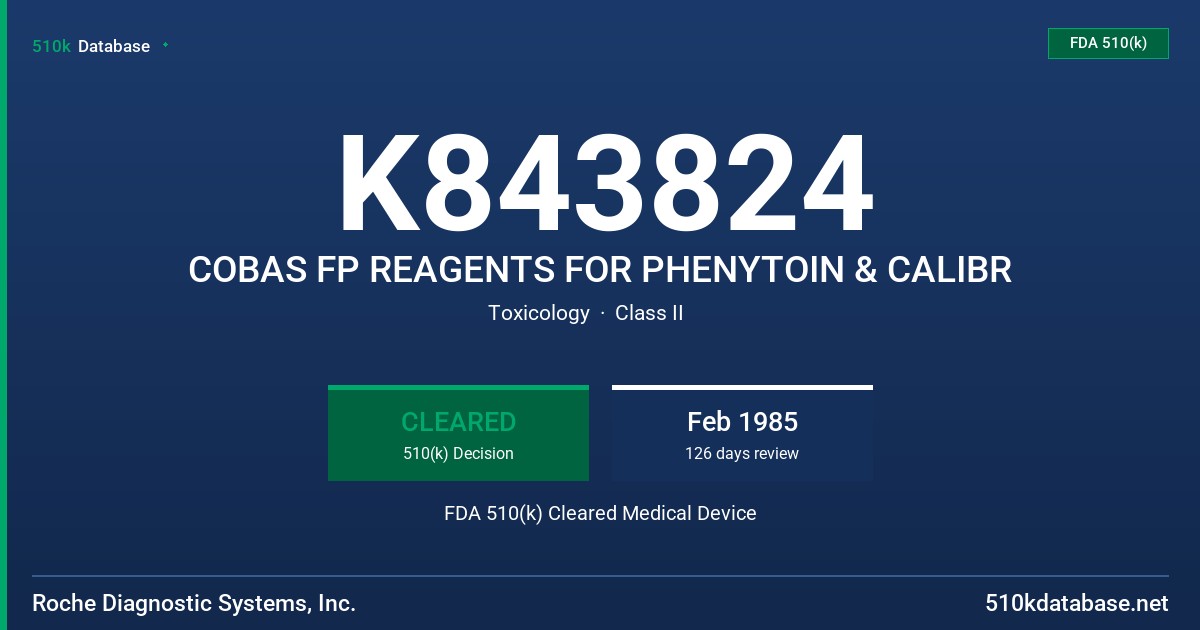 K843824 COBAS FP REAGENTS FOR PHENYTOIN & CALIBR FDA 510(k) Cleared Medical Device