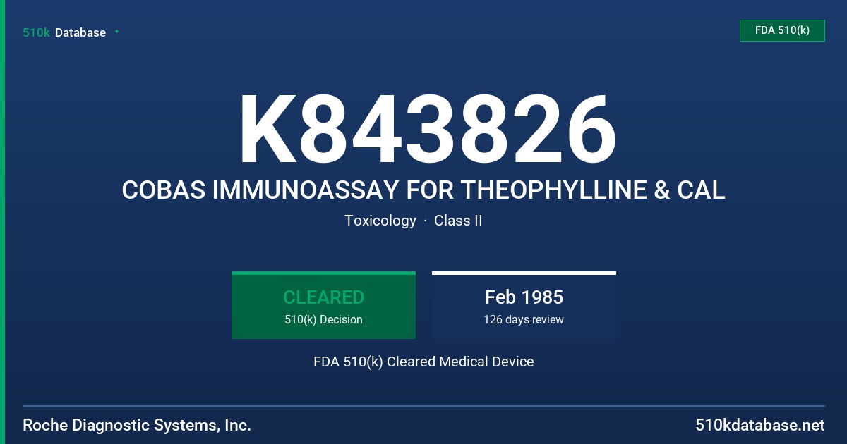 K843826 COBAS IMMUNOASSAY FOR THEOPHYLLINE & CAL FDA 510(k) Cleared Medical Device