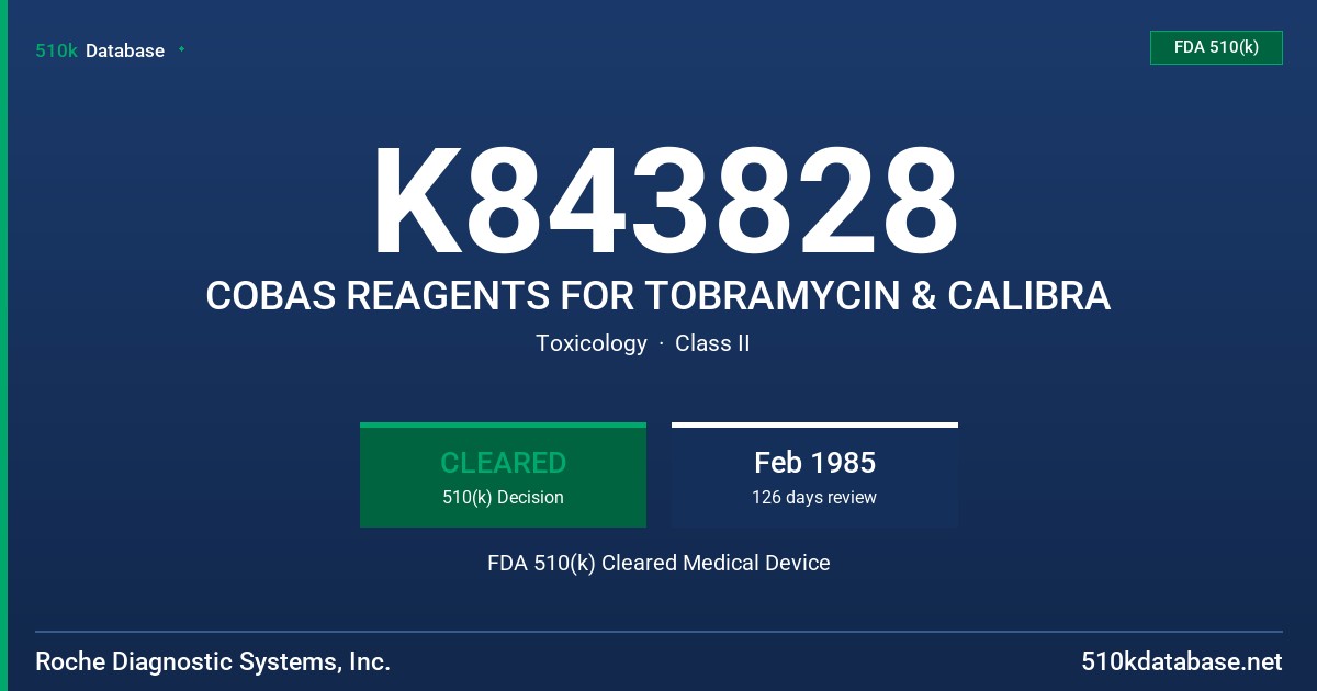 K843828 COBAS REAGENTS FOR TOBRAMYCIN & CALIBRA FDA 510(k) Cleared Medical Device