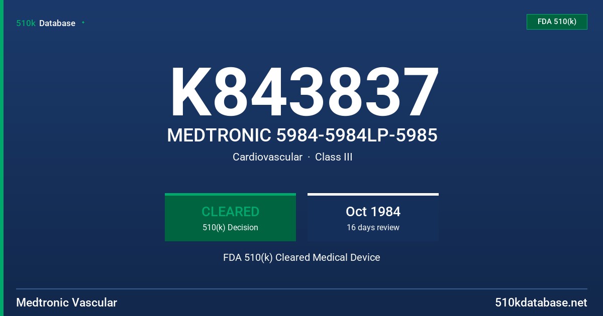 K843837 MEDTRONIC 5984-5984LP-5985 FDA 510(k) Cleared Medical Device