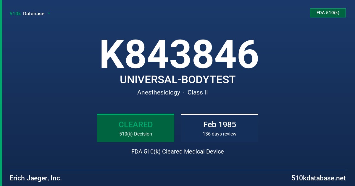 K843846 UNIVERSAL-BODYTEST FDA 510(k) Cleared Medical Device