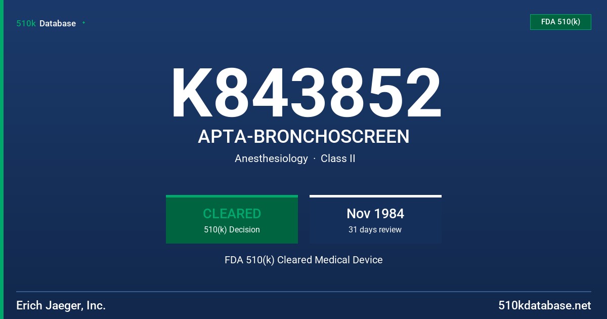 K843852 APTA-BRONCHOSCREEN FDA 510(k) Cleared Medical Device
