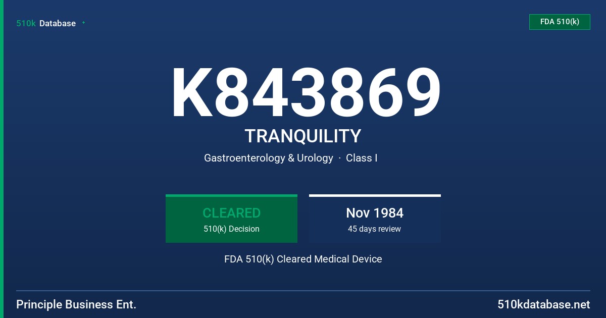 K843869 TRANQUILITY FDA 510(k) Cleared Medical Device