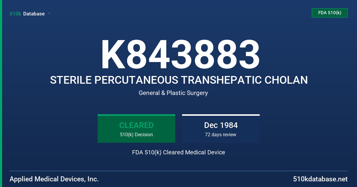 K843883 STERILE PERCUTANEOUS TRANSHEPATIC CHOLAN FDA 510(k) Cleared Medical Device