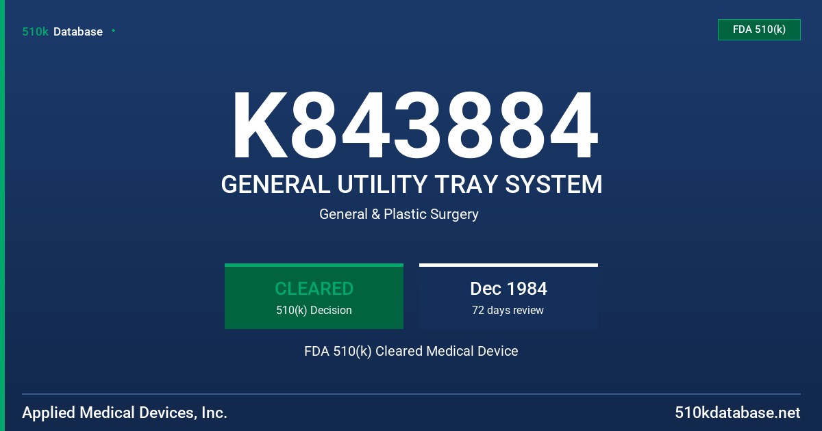 K843884 GENERAL UTILITY TRAY SYSTEM FDA 510(k) Cleared Medical Device