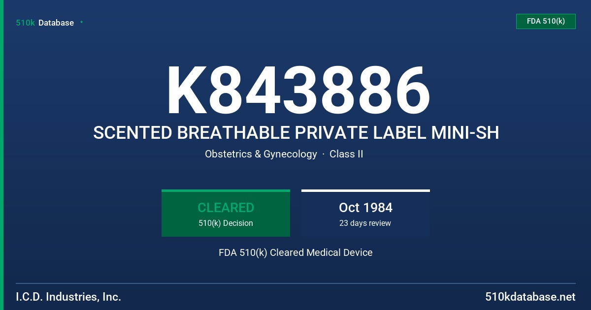 K843886 SCENTED BREATHABLE PRIVATE LABEL MINI-SH FDA 510(k) Cleared Medical Device