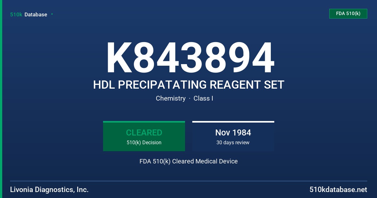 K843894 HDL PRECIPATATING REAGENT SET FDA 510(k) Cleared Medical Device