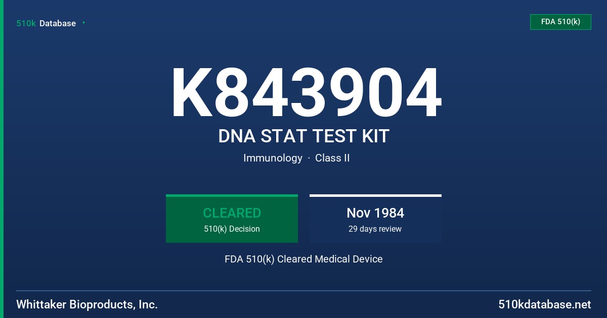 K843904 DNA STAT TEST KIT FDA 510(k) Cleared Medical Device