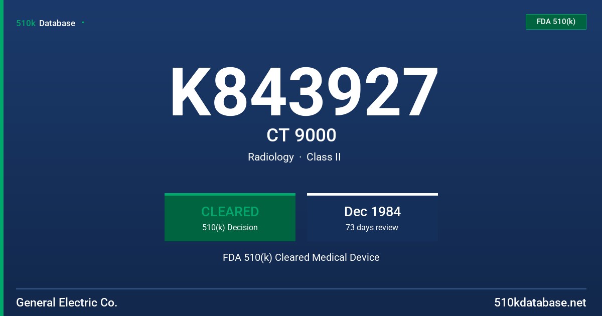 K843927 CT 9000 FDA 510(k) Cleared Medical Device