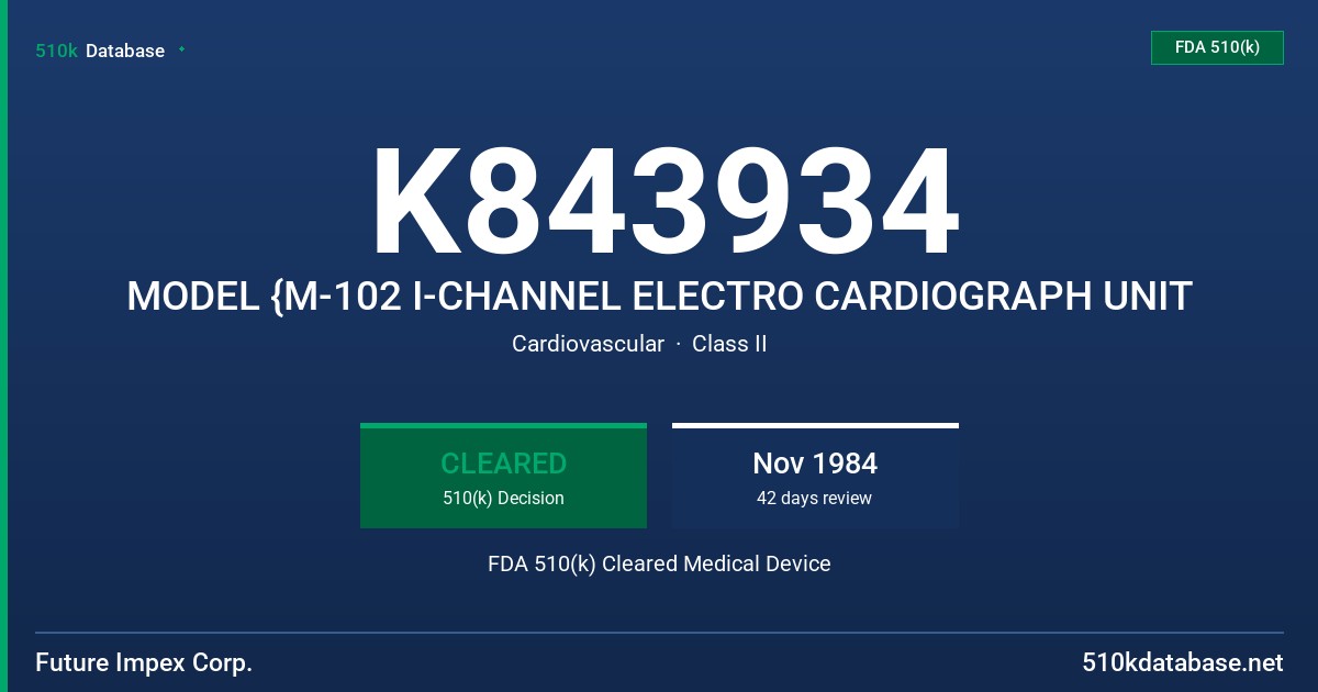 K843934 MODEL {M-102 I-CHANNEL ELECTRO CARDIOGRAPH UNIT FDA 510(k) Cleared Medical Device