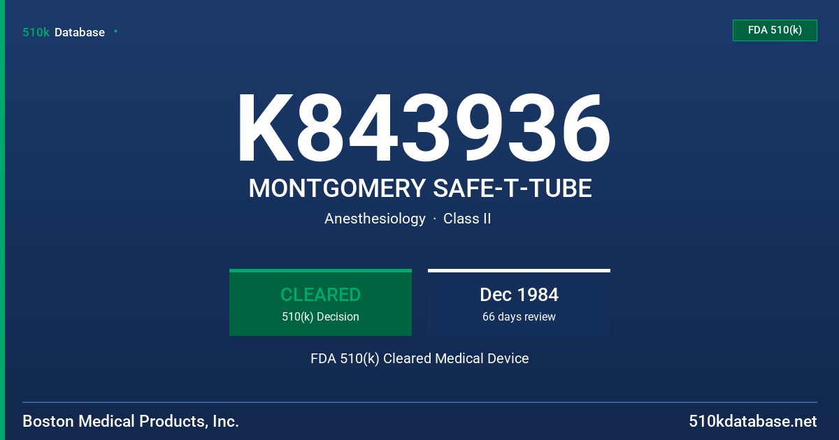 K843936 MONTGOMERY SAFE-T-TUBE FDA 510(k) Cleared Medical Device