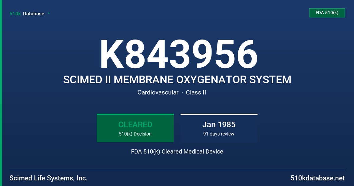 K843956 SCIMED II MEMBRANE OXYGENATOR SYSTEM FDA 510(k) Cleared Medical Device