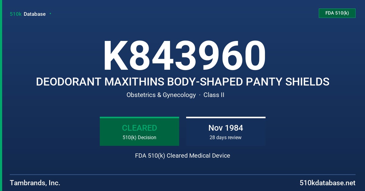 K843960 DEODORANT MAXITHINS BODY-SHAPED PANTY SHIELDS FDA 510(k) Cleared Medical Device