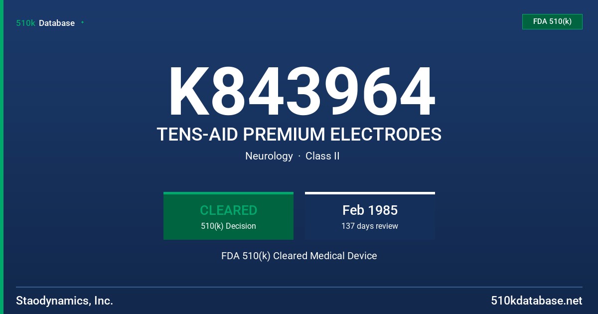 K843964 TENS-AID PREMIUM ELECTRODES FDA 510(k) Cleared Medical Device