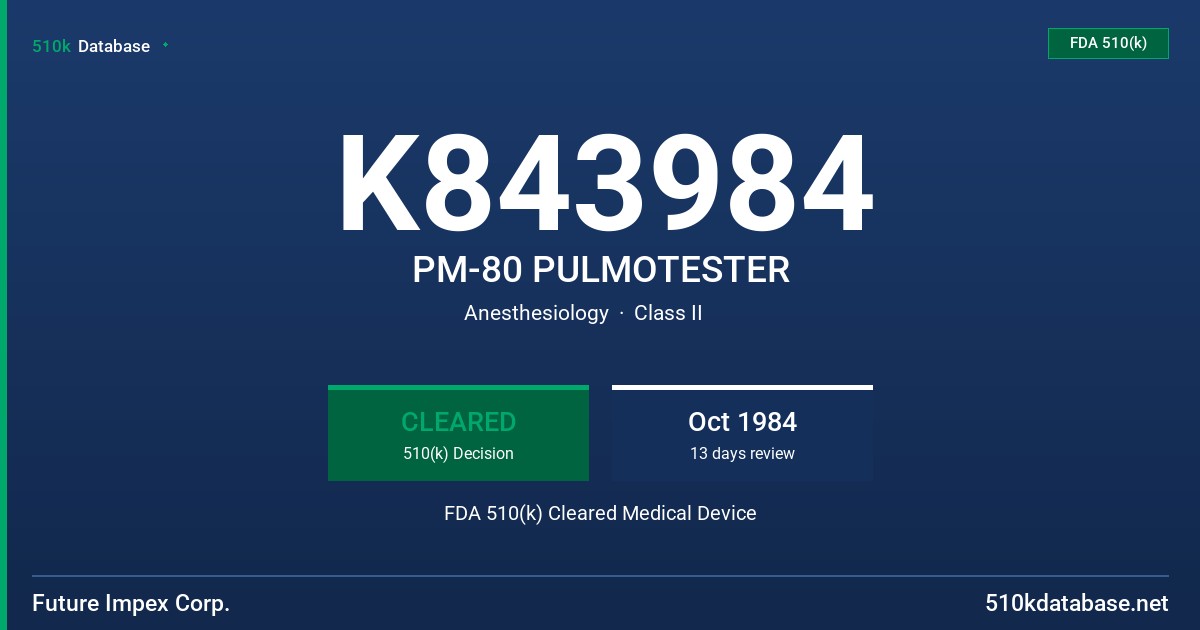 K843984 PM-80 PULMOTESTER FDA 510(k) Cleared Medical Device