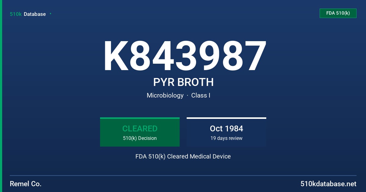 K843987 PYR BROTH FDA 510(k) Cleared Medical Device