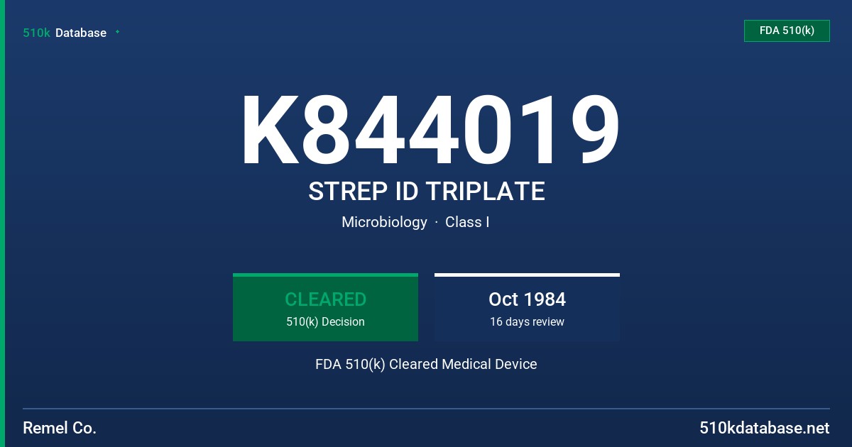 K844019 STREP ID TRIPLATE FDA 510(k) Cleared Medical Device