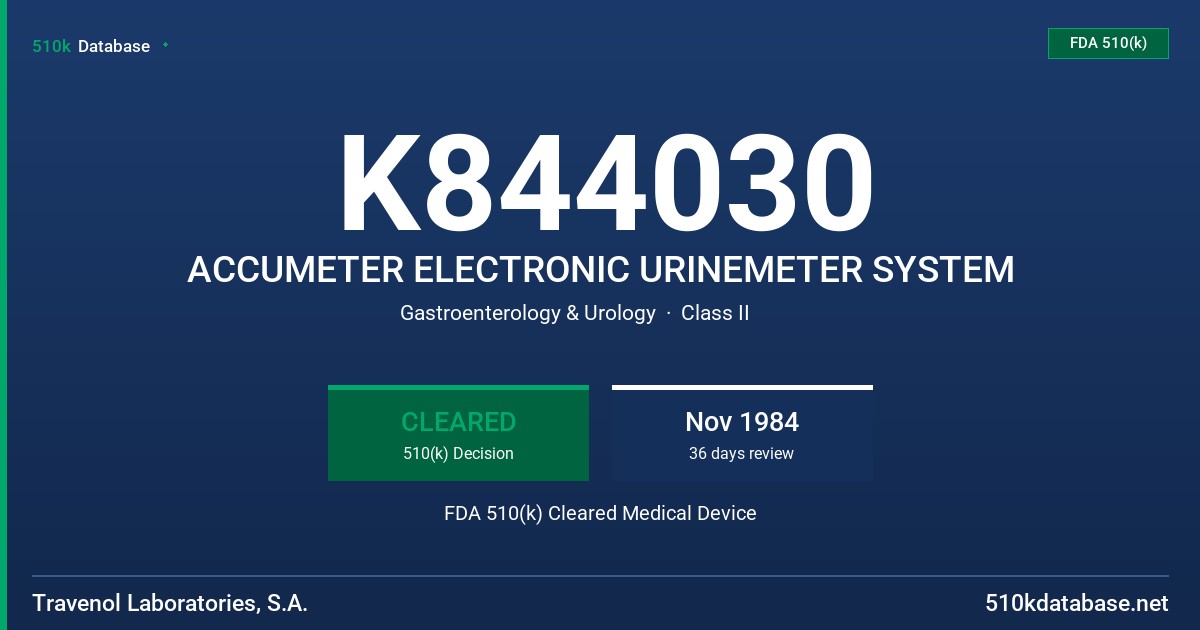 K844030 ACCUMETER ELECTRONIC URINEMETER SYSTEM FDA 510(k) Cleared Medical Device