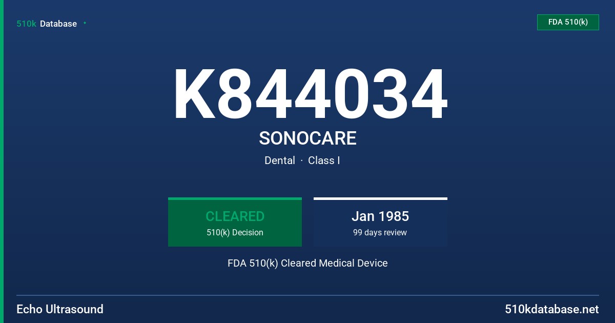 K844034 SONOCARE FDA 510(k) Cleared Medical Device