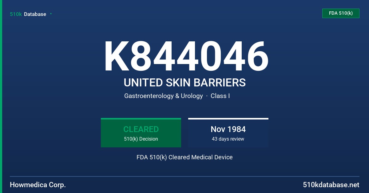 K844046 UNITED SKIN BARRIERS FDA 510(k) Cleared Medical Device